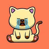 lindo gato llorando dibujos animados vector icono ilustración. concepto de dibujos animados plana