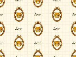 Bear cartoon character seamless pattern on yellow background. Pixel style vector