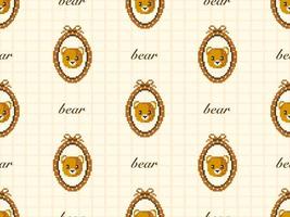 Bear cartoon character seamless pattern on yellow background. Pixel style vector