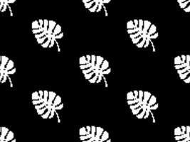 Leaf cartoon character seamless pattern on black background. Pixel style vector