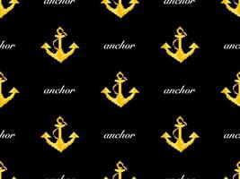 Anchor cartoon character seamless pattern on black background. Pixel style vector