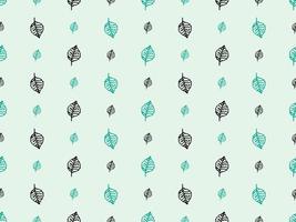 Leaf cartoon character seamless pattern on green background. Pixel style vector