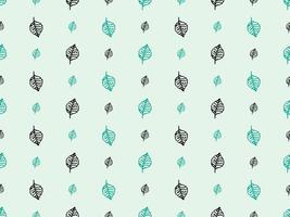 Leaf cartoon character seamless pattern on green background. Pixel style vector