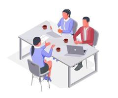 Isometric design concept office conference, teamwork isometric design vector