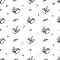 Coffee pattern with Turkish beans and croissants on a white background. Vector illustration in doodle style