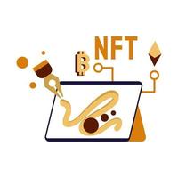 nft creator flat Illustration cryptocurrency exchange concept coklat, yellow, orange color, Hand Drawn style , perfect for ui ux design, website, branding projects, iklan, social media post vector