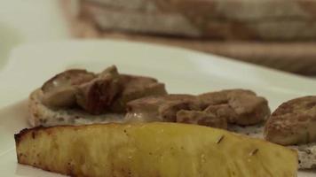 Foie gras cooking process. Restaurant food. Close-up. video