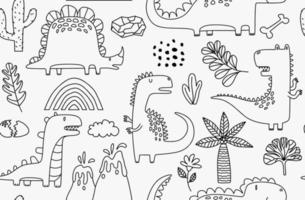 seamless pattern with hand drawn dinosaurs in scandinavian style. vector