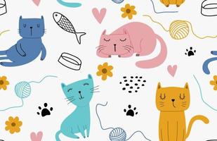 Seamless pattern with different funny cats. vector