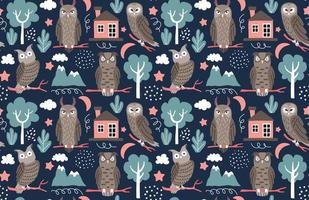 Seamless pattern with owls. vector illustration