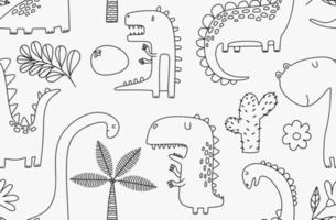 seamless pattern with hand drawn dinosaurs in scandinavian style. vector