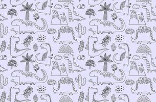 seamless pattern with hand drawn dinosaurs in scandinavian style. vector
