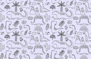 seamless pattern with hand drawn dinosaurs in scandinavian style. vector