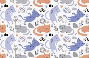 Seamless pattern with different funny cats. vector