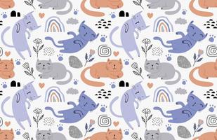 Seamless pattern with different funny cats. vector
