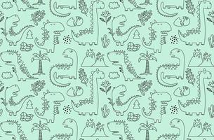 seamless pattern with hand drawn dinosaurs in scandinavian style. vector