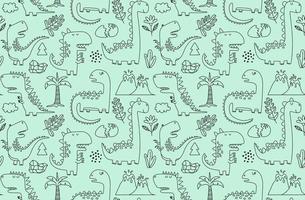 seamless pattern with hand drawn dinosaurs in scandinavian style. vector