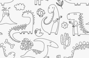 seamless pattern with hand drawn dinosaurs in scandinavian style. vector