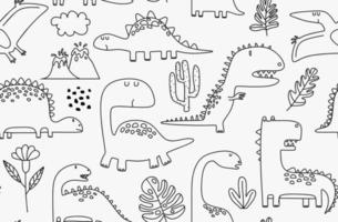 seamless pattern with hand drawn dinosaurs in scandinavian style. vector