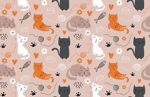 Seamless pattern with different funny cats. vector