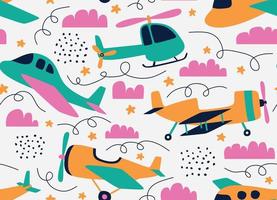 Hipster Doodles Colorful Seamless Pattern with  plane drawing vector
