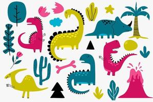 Cute dinosaurs isolated on white background. vector