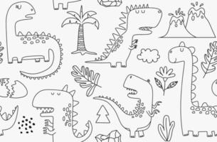 seamless pattern with hand drawn dinosaurs in scandinavian style. vector