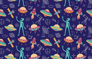 Hand drawn space elements seamless pattern. vector
