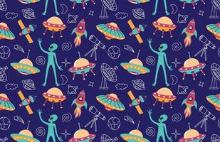 Hand drawn space elements seamless pattern. vector