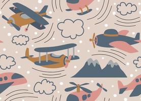 Hipster Doodles Colorful Seamless Pattern with  plane drawing vector