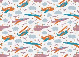 Hipster Doodles Colorful Seamless Pattern with  plane drawing vector