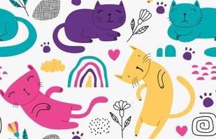 Seamless pattern with different funny cats. vector