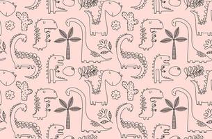 seamless pattern with hand drawn dinosaurs in scandinavian style. vector