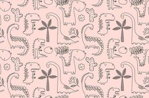 seamless pattern with hand drawn dinosaurs in scandinavian style. vector