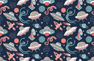 Hand drawn space elements seamless pattern. vector