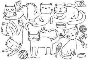 Funny doodle cats sketch. vector illustration