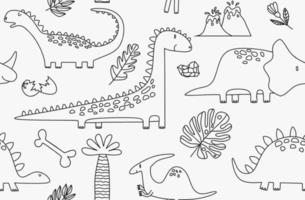 seamless pattern with hand drawn dinosaurs in scandinavian style. vector