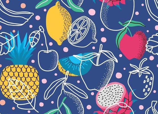 seamless pattern with Cute summer fruit background.