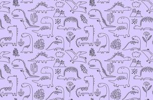 seamless pattern with hand drawn dinosaurs in scandinavian style. vector