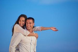 happy young romantic couple have fun arelax  relax at home photo