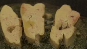 Foie gras cooking process. Restaurant food. Close-up. video