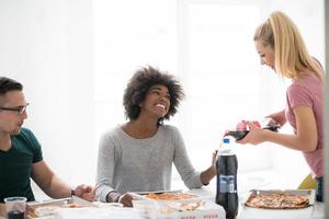 multiethnic group of young people have a lunch break photo