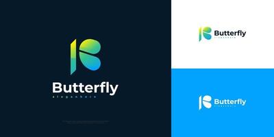 logotipo de la letra b o k con alas de mariposa. logotipo abstracto b o k con concepto de mariposa colorida vector