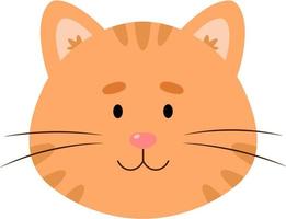 Cat face character. A cute orange kitten on white background. Funny fat cat smiling. Vector illustration for greeting card, invitation.