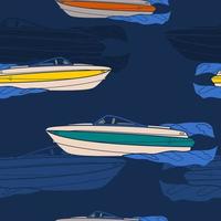 Editable Side View American Bowrider Boats in Various Colors on Water Vector Illustration as Seamless Pattern for Creating Background of Transportation or Recreation Related Design