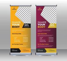 gym fitness roll up banner signage x stand banner template vector