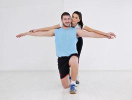 happy young couple fitness workout and fun photo