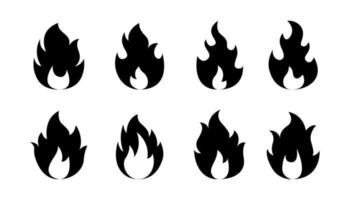 Collection of Fire flames silhouette vector isolated on white background