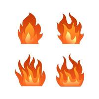 Red fire flames collection isolated on white background vector