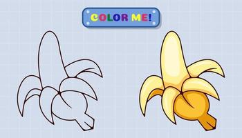La página del libro para colorear de plátano viene con bocetos y muestras de color para niños y educación preescolar. ilustración de estilo de dibujos animados vector